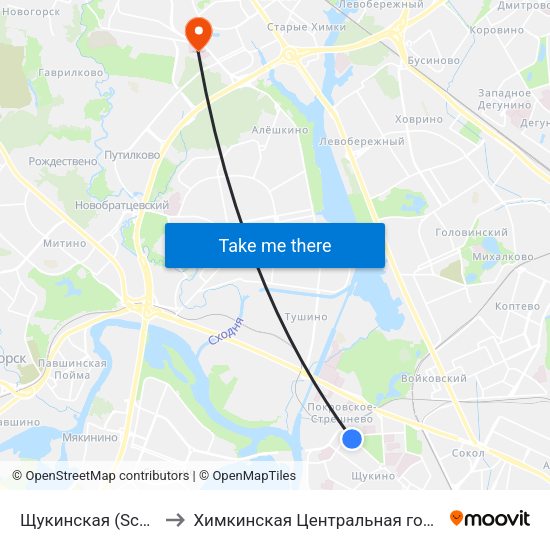 Щукинская (Schukinskaya) to Химкинская Центральная городская больница map