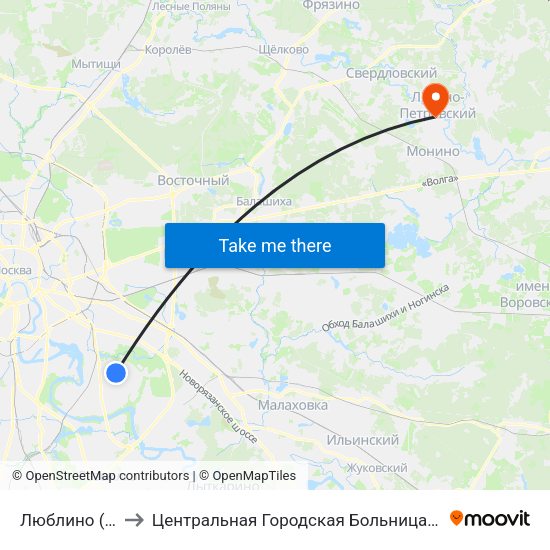 Люблино (Lyublino) to Центральная Городская Больница Г. Лосино-Петровский map