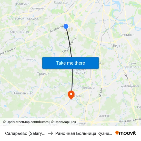 Саларьево (Salaryevo) to Районная Больница Кузнечики map
