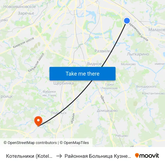 Котельники (Kotelniki) to Районная Больница Кузнечики map