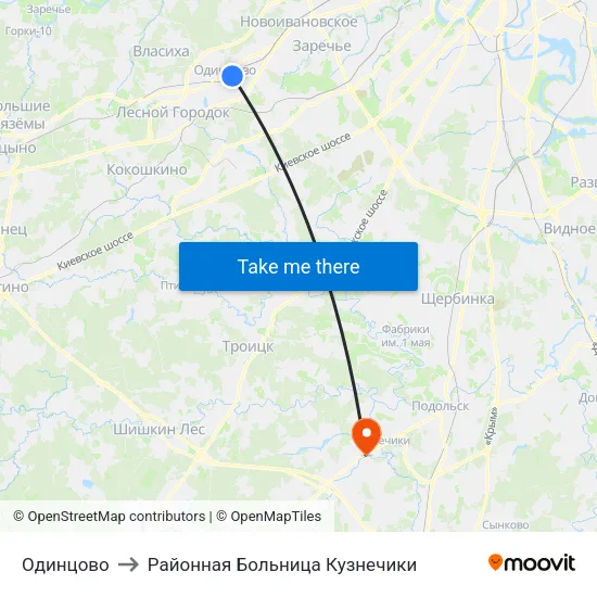 Одинцово to Районная Больница Кузнечики map