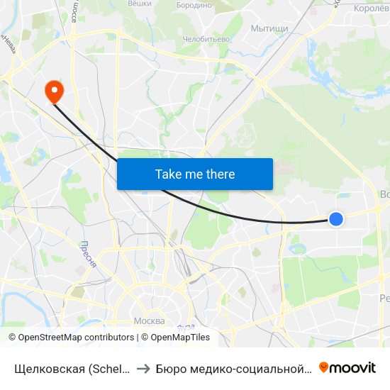 Щелковская (Schelkovskaya) to Бюро медико-социальной экспертизы map