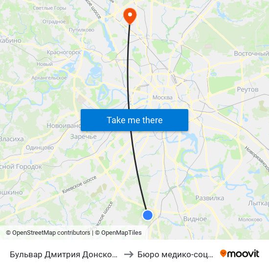 Бульвар Дмитрия Донского (Bulvar Dmitriya Donskogo) to Бюро медико-социальной экспертизы map
