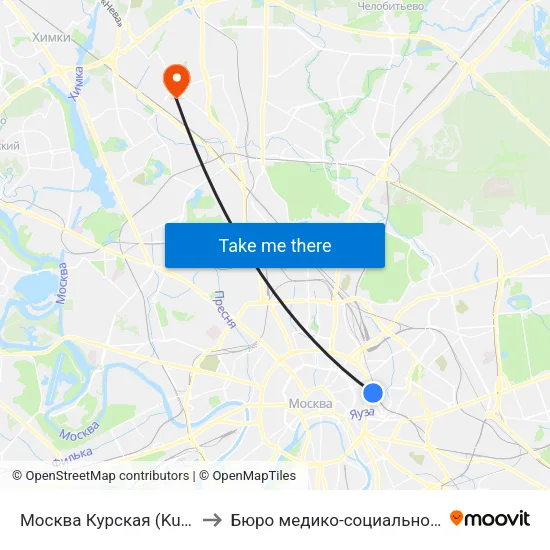 Москва Курская (Kursky Station) to Бюро медико-социальной экспертизы map