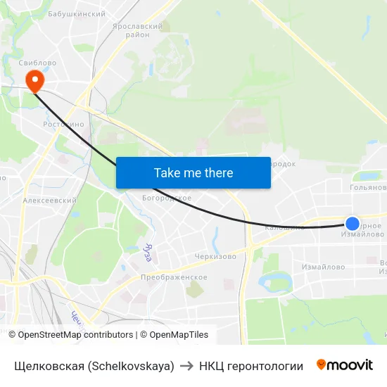 Щелковская (Schelkovskaya) to НКЦ геронтологии map