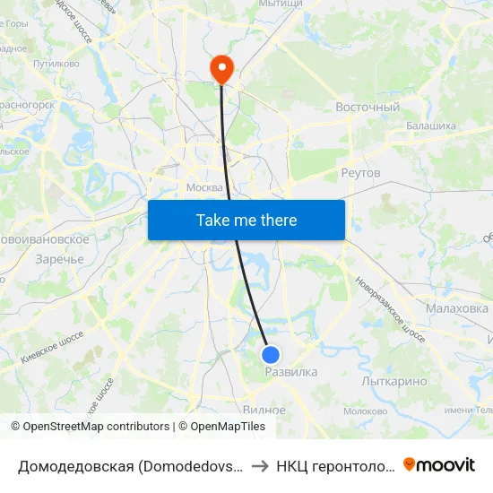 Домодедовская (Domodedovskaya) to НКЦ геронтологии map