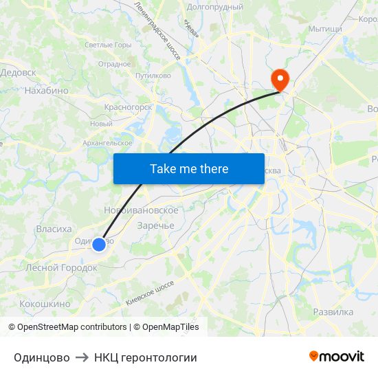 Одинцово to НКЦ геронтологии map