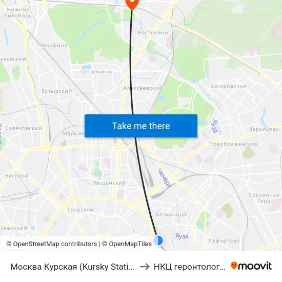 Москва Курская (Kursky Station) to НКЦ геронтологии map