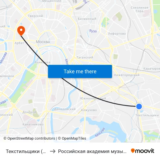 Текстильщики (Tekstilschiki) to Российская академия музыки имени Гнесиных map