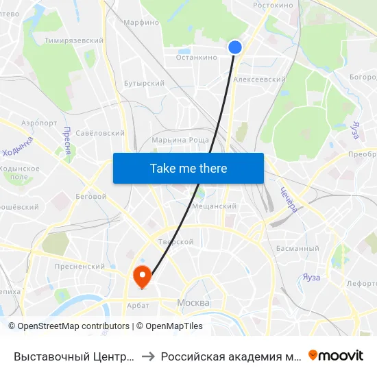 Выставочный Центр (Vystavochny Tsentr) to Российская академия музыки имени Гнесиных map