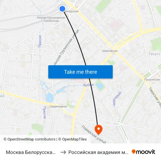 Москва Белорусская (Belorussky Station) to Российская академия музыки имени Гнесиных map