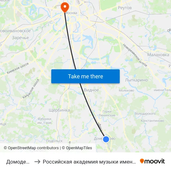 Домодедово to Российская академия музыки имени Гнесиных map