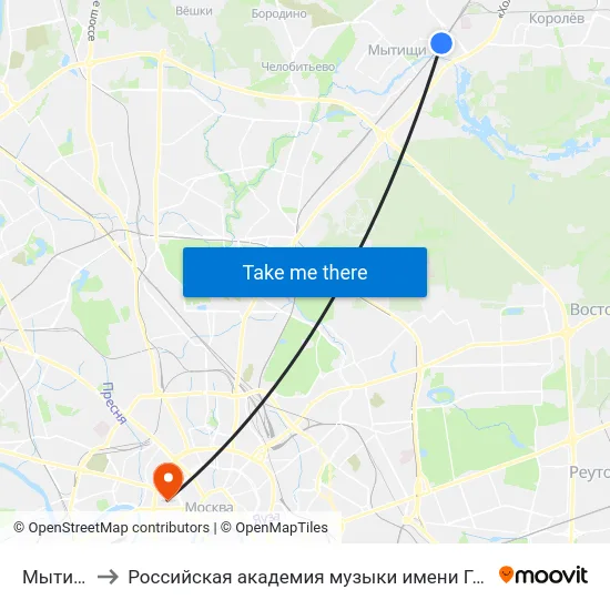 Мытищи to Российская академия музыки имени Гнесиных map