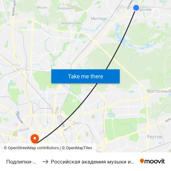 Подлипки-Дачные to Российская академия музыки имени Гнесиных map