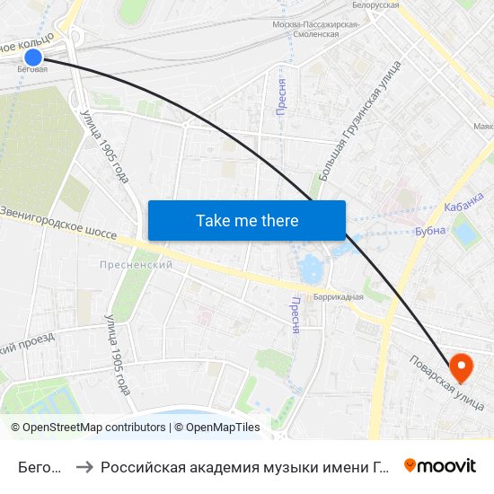 Беговая to Российская академия музыки имени Гнесиных map