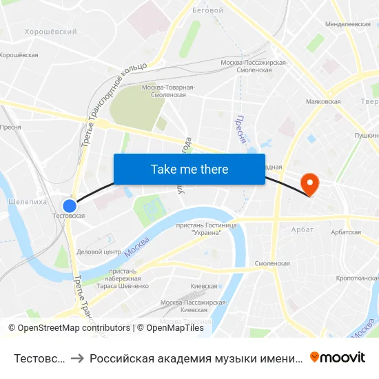 Тестовская to Российская академия музыки имени Гнесиных map