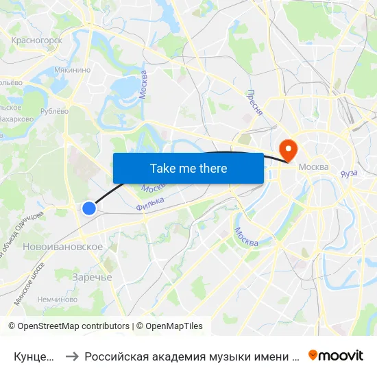Кунцево-2 to Российская академия музыки имени Гнесиных map