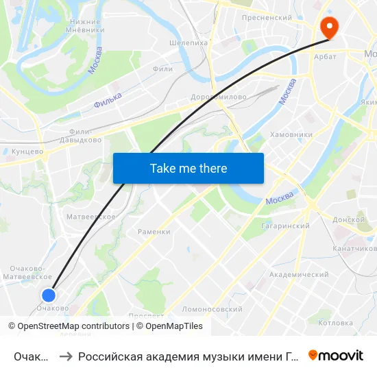 Очаково to Российская академия музыки имени Гнесиных map