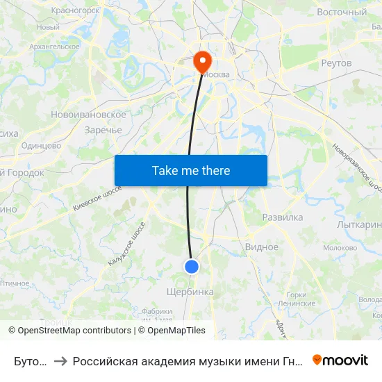 Бутово to Российская академия музыки имени Гнесиных map