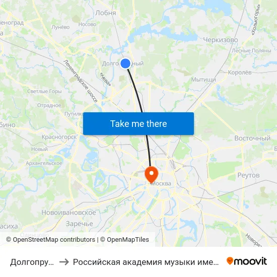 Долгопрудная to Российская академия музыки имени Гнесиных map