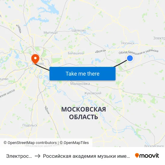 Электросталь to Российская академия музыки имени Гнесиных map