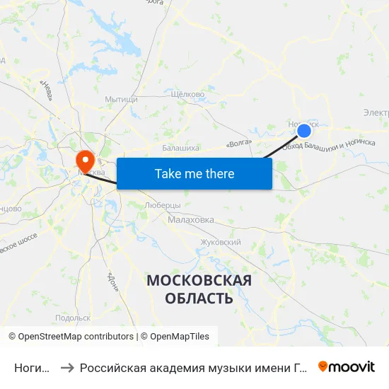 Ногинск to Российская академия музыки имени Гнесиных map