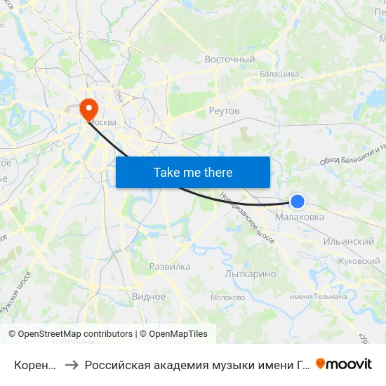 Коренево to Российская академия музыки имени Гнесиных map