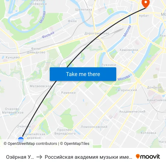 Озёрная Улица to Российская академия музыки имени Гнесиных map