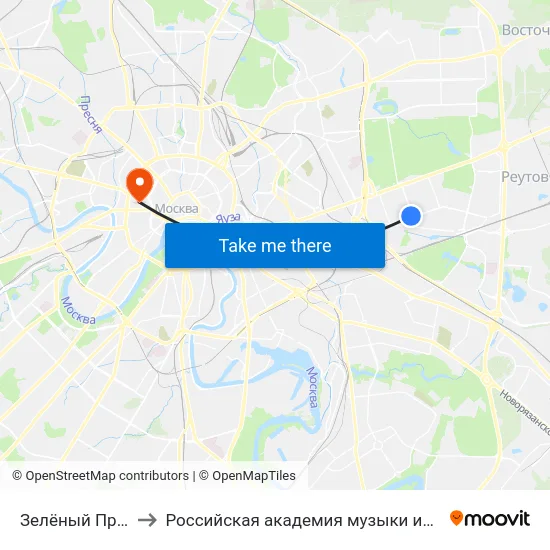 Зелёный Проспект to Российская академия музыки имени Гнесиных map