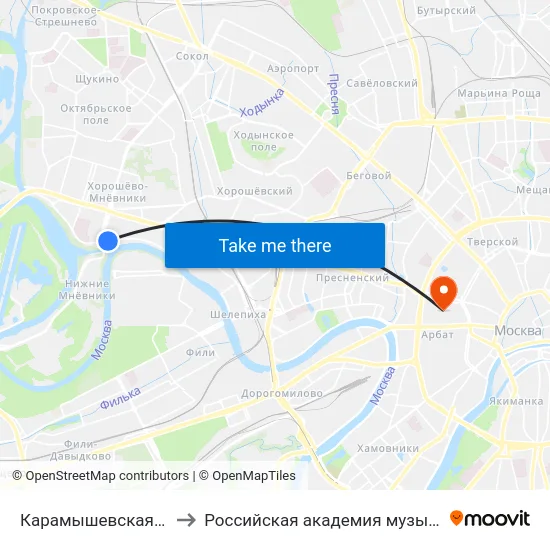 Карамышевская Набережная to Российская академия музыки имени Гнесиных map