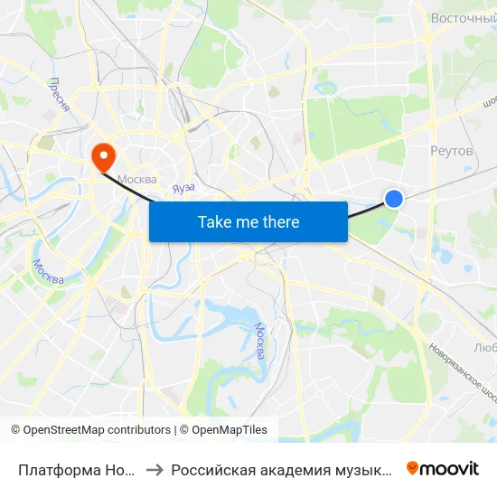 Платформа Новогиреево to Российская академия музыки имени Гнесиных map