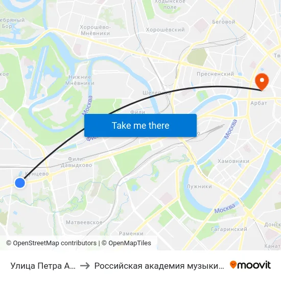 Улица Петра Алексеева to Российская академия музыки имени Гнесиных map