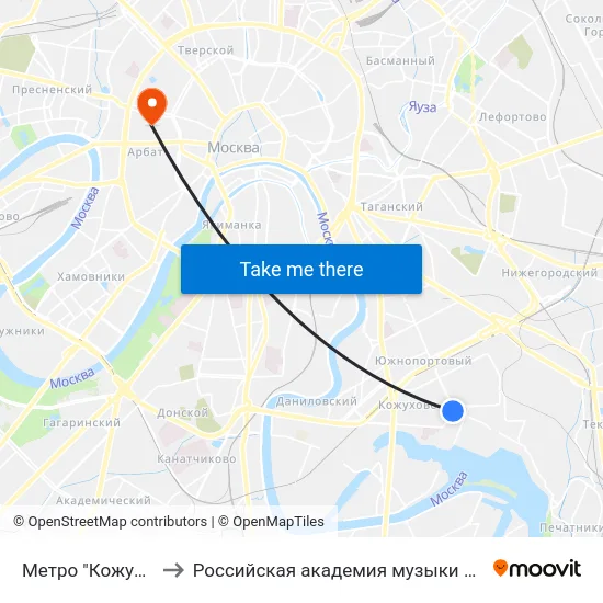 Метро "Кожуховская" to Российская академия музыки имени Гнесиных map