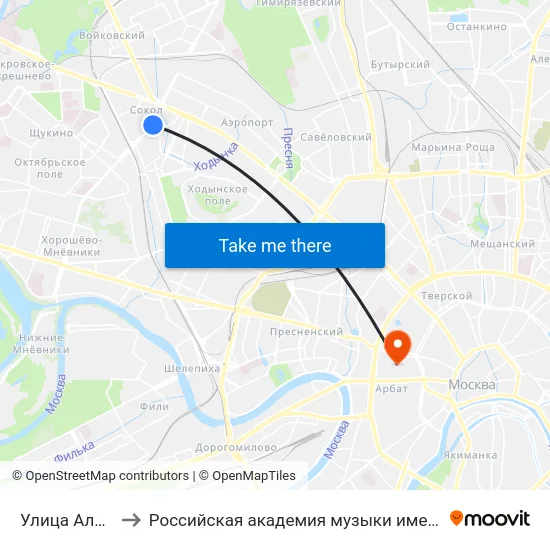 Улица Алабяна to Российская академия музыки имени Гнесиных map