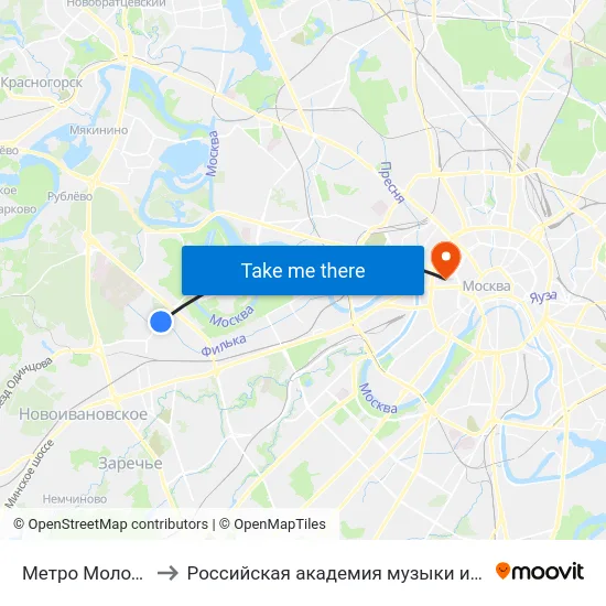 Метро Молодёжная to Российская академия музыки имени Гнесиных map