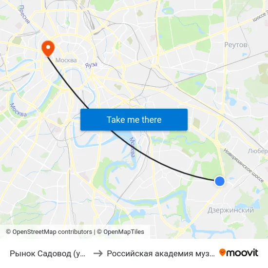 Рынок Садовод (ул. Верхние Поля) to Российская академия музыки имени Гнесиных map