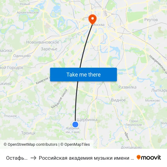 Остафьево to Российская академия музыки имени Гнесиных map
