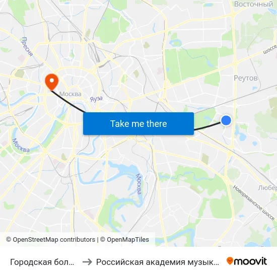 Городская больница №15 to Российская академия музыки имени Гнесиных map