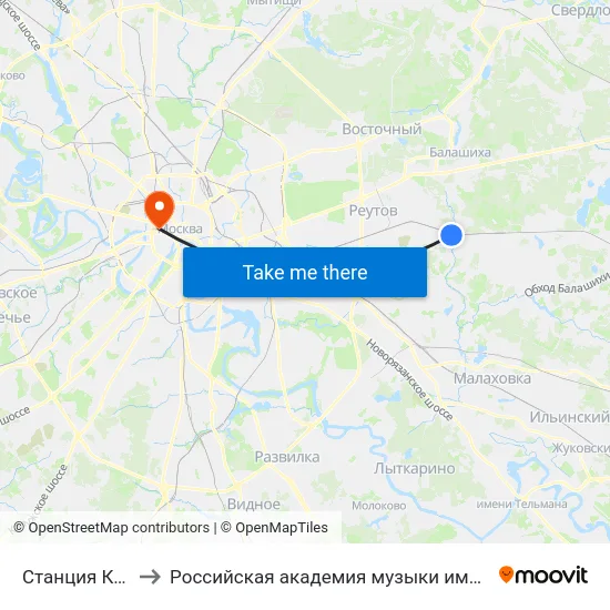 Станция Кучино to Российская академия музыки имени Гнесиных map