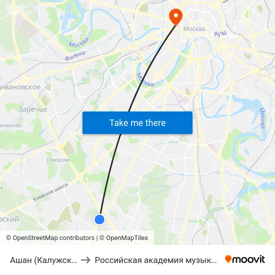 Ашан (Калужское шоссе) to Российская академия музыки имени Гнесиных map