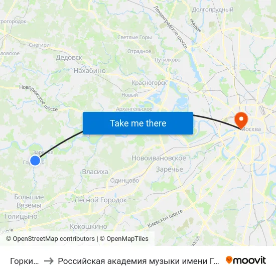 Горки-10 to Российская академия музыки имени Гнесиных map