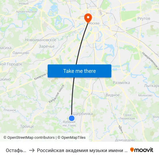 Остафьево to Российская академия музыки имени Гнесиных map