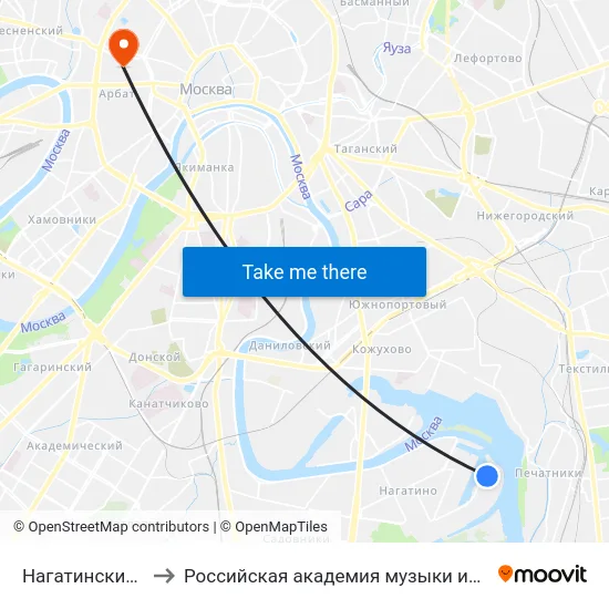 Нагатинский затон to Российская академия музыки имени Гнесиных map