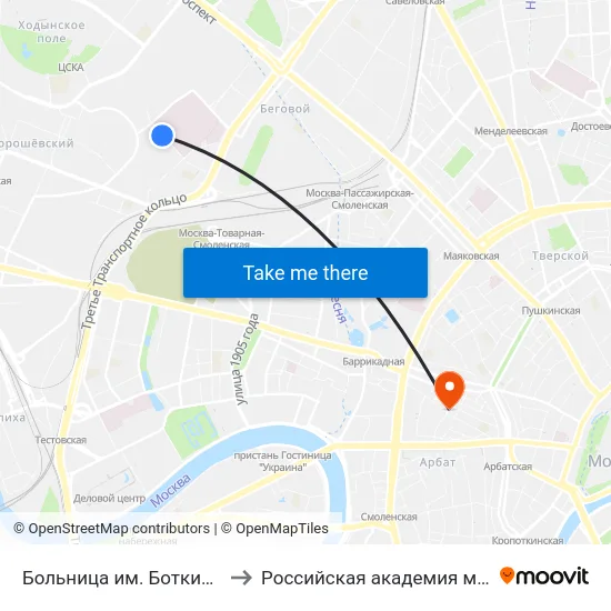 Больница им. Боткина (ул. Поликарпова) to Российская академия музыки имени Гнесиных map