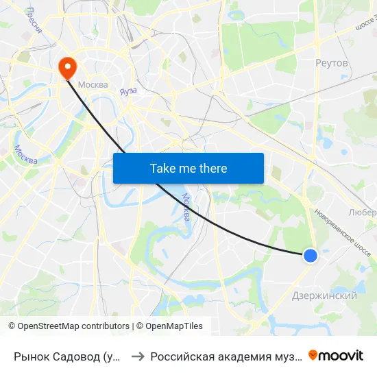 Рынок Садовод (ул. Верхние Поля) to Российская академия музыки имени Гнесиных map