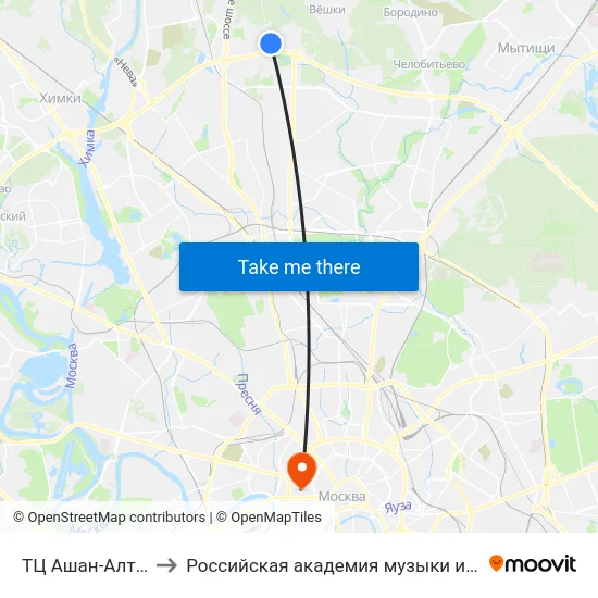 ТЦ Ашан-Алтуфьево to Российская академия музыки имени Гнесиных map