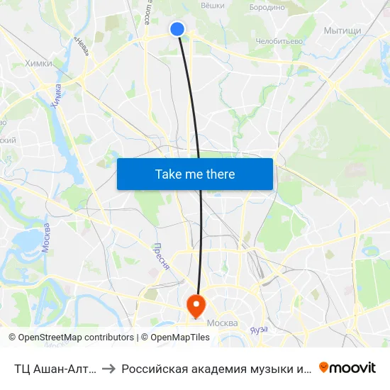ТЦ Ашан-Алтуфьево to Российская академия музыки имени Гнесиных map