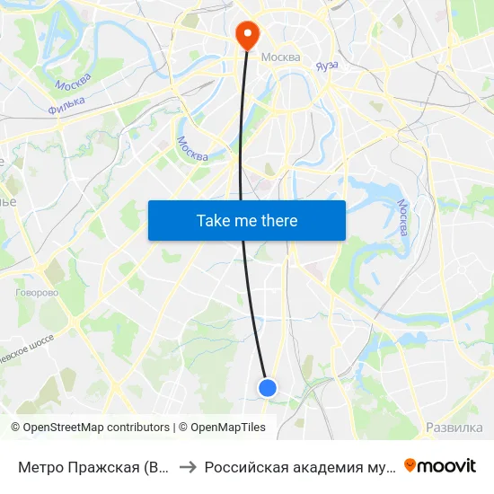 Метро Пражская (Варшавское шоссе) to Российская академия музыки имени Гнесиных map