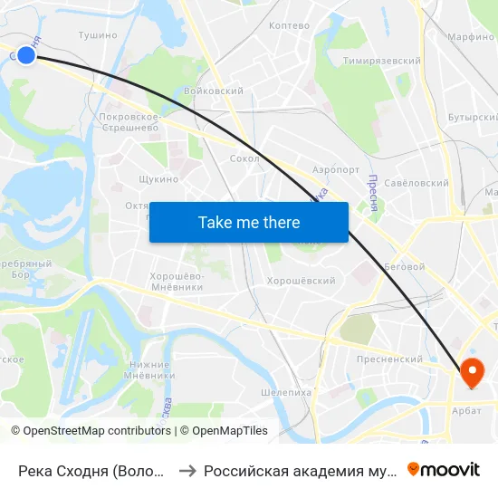 Река Сходня (Волоколамское шоссе) to Российская академия музыки имени Гнесиных map