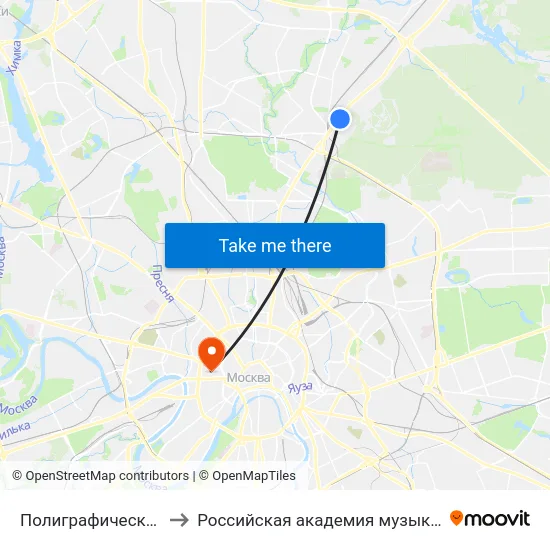 Полиграфический колледж to Российская академия музыки имени Гнесиных map